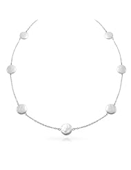 Bling Jewelry 925 Silver White Biwa Coin Pearl Tin Cup Bridal Necklace 10mm 20in