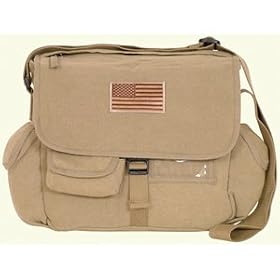 Fox Vintage Messenger Bag Khaki with USA Flag by 