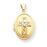 14k & Rhodium Polished CrossOval Locket