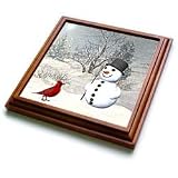 Cardinal And Snowman In Winter - 8x8 Trivet With 6x6 Ceramic Tile