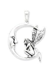 Sterling Silver Antiqued Moon/Fairy Pendant QC3905"