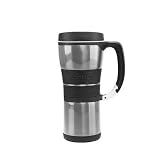 AutoSeal 16 oz Stainless Steel Double Wall Vacuum Insulated Handled Mug with Carabiner Clip in Silver