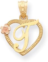 14k Two Tone Gold Initial T in Heart Charm Pendant. Metal Wt- 1.08g