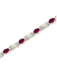 14K White Gold Oval Ruby and Diamond Bracelet