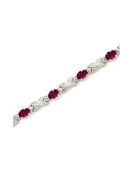 10K White Gold Oval Ruby and Diamond Bracelet