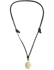 Mizuki 14k Diamond Starburst Medallion Necklace On Brown Leather, 28"