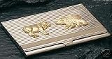 Wall Street Stock Market Bull and Bear Brass, Silver and Gold Plated Business Card Holder