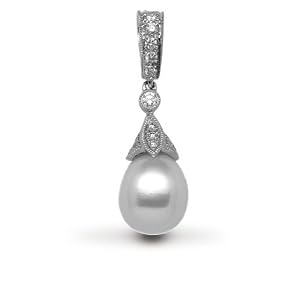 Jewelco London 18 Carat White Gold 25pt Diamond Pearl Drop Pendant