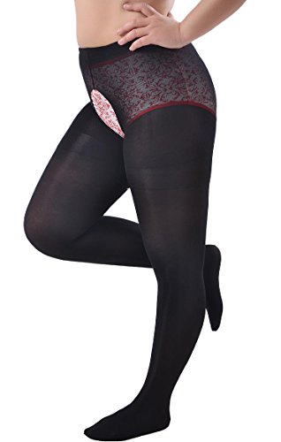 CAcB Women's Open Crotch Crotchless Tights  X_L Size Pantyhose(Pack of 2)