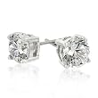 White Gold Rhodium Bonded to .925 Sterling Silver 6.25mm 3A Grade Prong Set Round Cut Clear CZ Stud Earrings in Silvertone