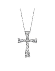 14k White Gold 0.96 Ctw Large Diamond Cross Necklace