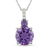 10k White Gold 1 3 4 Amethyst and Diamond Pendant, 17