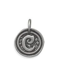 Alphabet Initial C Pendant Victorian Wax Seal Charm Vintage Chic Antiqued Sterling Silver