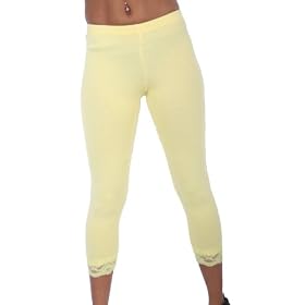 A18 Ladies Yellow Lace Leggings Tights Womens Sizes 8-14