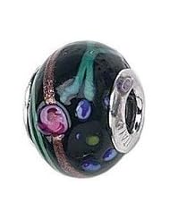 S/S Black w/ Flwrs/Multi Murano Glass