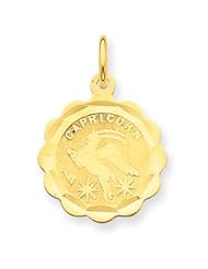 14k Gold Satin Polished Engraveable Capricorn Zodiac Scalloped Disc Charm
