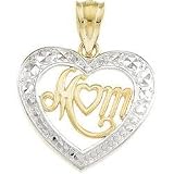 14K Two Tone Gold Mom Heart Pendant