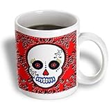 Janna Salak Designs Day of the Dead - Day of the Dead Skull Día de los Muertos Sugar Skull Red Black Scroll Design - Mugs