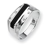 Sterling Silver Onyx and Diamond Mens Ring - Size 10