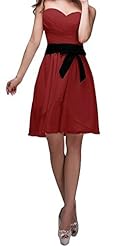 Strapless Chiffon Short Evening Dress/Homecoming Dress/Bridesmaid Dress/Prom Dress/Party Dress  With a Ribbon 