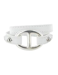 Les Poulettes Jewels - Sterling Silver Bracelet Double Turn - With White Leather and Marine Knot Design