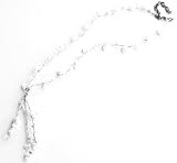 Oi! Ladies N5236  White Fresh Water Pearl and Glass Bead On Silver Cotton Necklace
