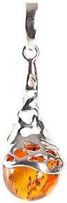 Sterling Silver 925 Cognac Drop Pendant Baltic Amber