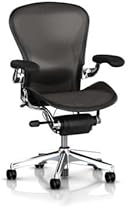 Hot Sale Executive Aeron Chair by Herman Miller - Polished Aluminum Frame - Leather Arms - PostureFit Lumbar - Carbon Classic Size C (Large)