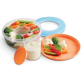 Fit & Fresh Food Transportation Fruit & Veggie Bowl (7 3/4" x 7 3/4" x 3")- Includes Ice Pack, Large Container, Large Lid, Small Container and Small Lid