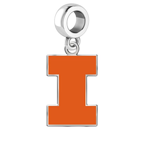 Illinois Fighting Illini Sterling Silver Logo Drop Charm Fits All European Style Charm Bracelets