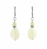 Earrings   E340   Genuine New Jade Gemstone and Fire Polished Glass Beads ~ Oval