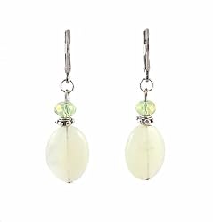 Earrings - E340 - Genuine New Jade Gemstone and Fire Polished Glass Beads ~ Oval