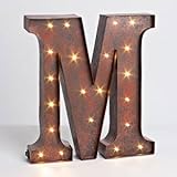 12" - Rustic Brown - Metal - Battery Operated - LED - Lighted Letter "M" | Gerson Wall Decor (92681) by Gerson