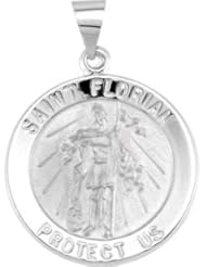 Hollow Round St. Saint Florian Medal Pendant 14K Gold Yellow R41618