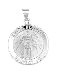 Hollow Round St. Saint Florian Medal Pendant 14K Gold Yellow R41618