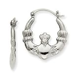 14k White Gold Claddagh Hoop Earrings