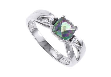 Mystic Topaz and Diamond Ring : 14K White Gold - 1.50 CT TGW