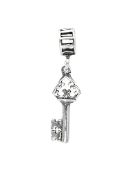 925 Sterling Silver Dangle Key Bead, For Chamilia, Pandora, Biagi, Personality, Reflections And More Charm Bracelets
