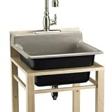 Kohler Bayview wood stand utility sink with three-hole faucet drilling on top of backsplash Cashmere - K-6608-3P-K4
