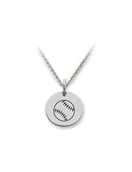 Stellar White (tm) 925 Sterling Silver Disc Charm - Baseball - 16 To 18 Inch Adjustable Chain Included
