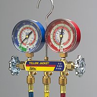 Yellow Jacket 42004 Series 41 Manifolds with 3-1/8" Gauges With 60" PLUS II standard fittings, psi, R-22/404A/410A (clamshell)