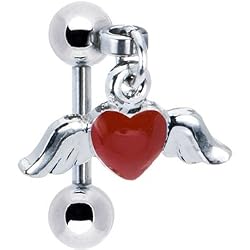 Red Heart with Wings Dangle Eyebrow Ring