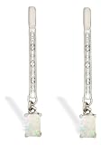 14K White Gold Genuine Emerald-cut Opal and Diamond Dangle Drop Earrings