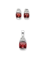 Sterling Silver Red & Clear CZ Pendant & Earrings Set