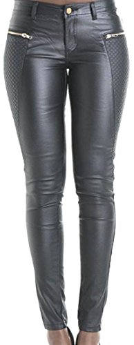 Unko Womens Slim Fit Embroidered Faux Leather Zipper Feet Pants