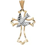 Genuine IceCarats Designer Jewelry Gift 14K Yellow/White Gold Two Tone Dove & Cross Pendant. 23.75 X 17.75 Mm Two Tone Dove & Cross Pendant In 14K Yellow/White Gold