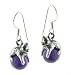Sterling Silver Wild Cat or Kitten on Genuine Amethyst Sphere Hook Earrings