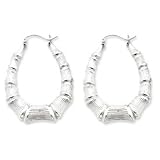 Sterling Silver Oval Bamboo Hoop Earrings