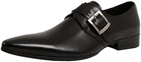 FARYM Men's New Design Real Leather Smart Slip On Formal Dress Monk Shoes Black 42EU