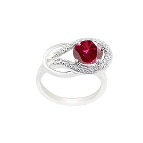 10k White Gold Round Created Ruby and Diamond Ring (.03 cttw, I Color, I2... by
